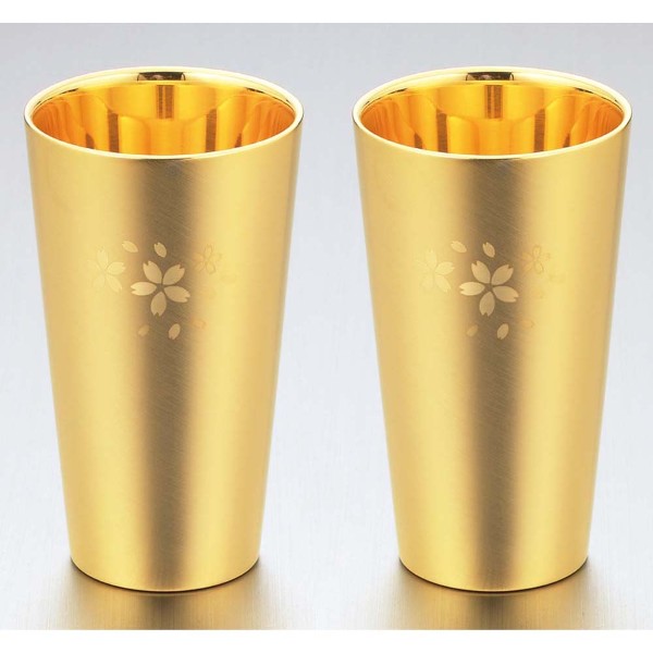 「金の贅 桜」18-8ステンレスＷ構造タンブラー2PC金めっき仕上
