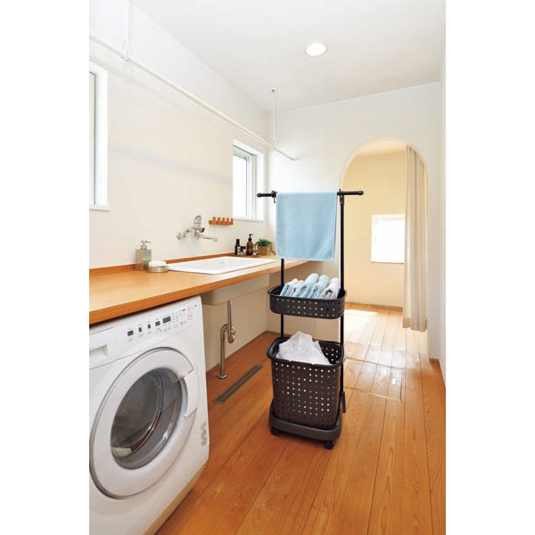 「レクエア」ランドリーバスケット ハンガー付き ダークブラウン