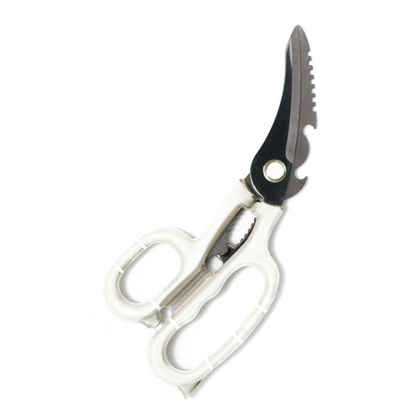 4-in-1クリアハンドルキッチンハサミ 分解式カーブ刃  ホワイト