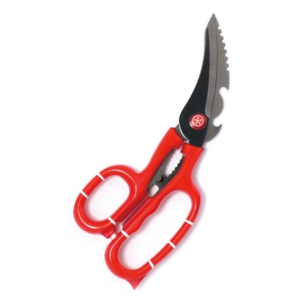 4-in-1クリアハンドルキッチンハサミ 分解式カーブ刃  レッド