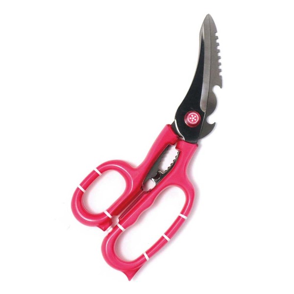 4-in-1クリアハンドルキッチンハサミ 分解式カーブ刃  ピンク