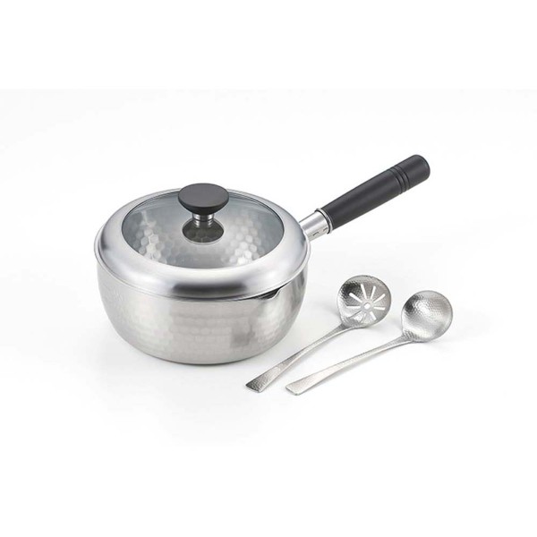 「銀鱗」蓋付き槌目雪平鍋20cm（お玉付）