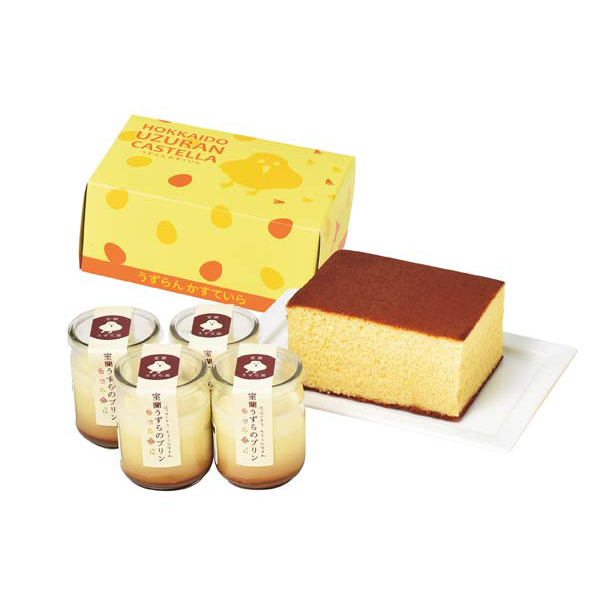 北海道 「室蘭うずら園」 室蘭うずらのプリン&カステラ（小）セット