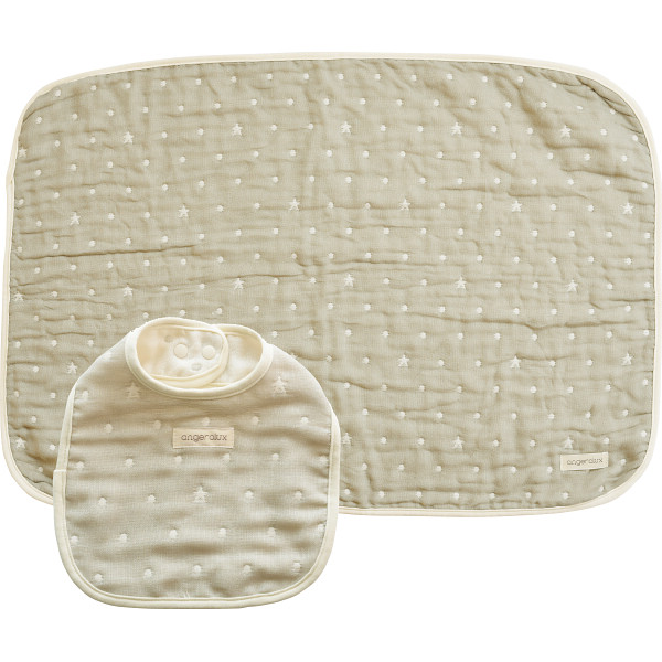 アンジェロラックス　６重ガーゼ　スタイ＆ガーゼケットＳセット　モスグレー