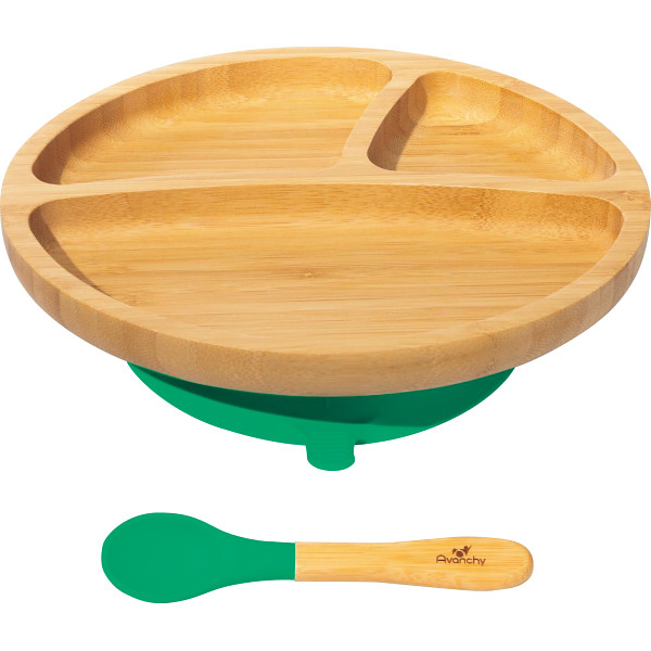 アヴァンシー　竹のプレートワイド＋スプーンセット　グリーン