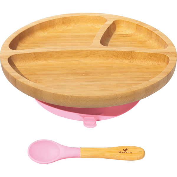 アヴァンシー　竹のプレートワイド＋スプーンセット　ピンク