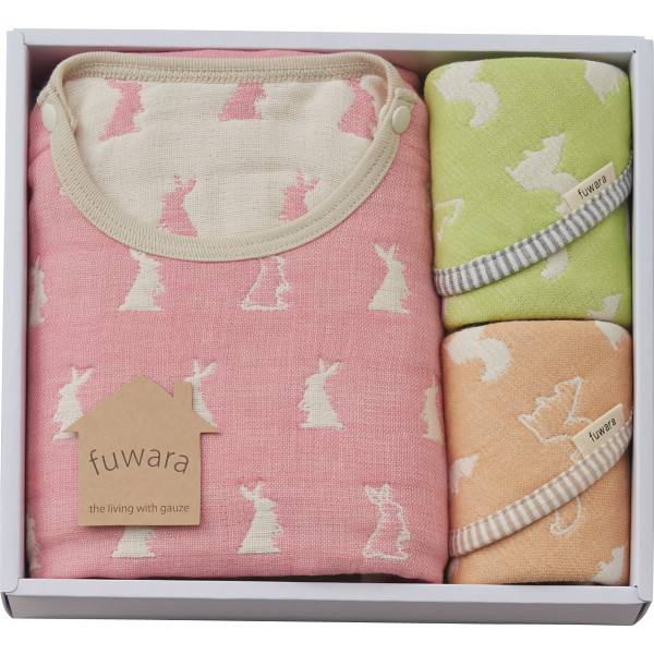 ふわら　スリーパー・ハンカチセット　ピンク