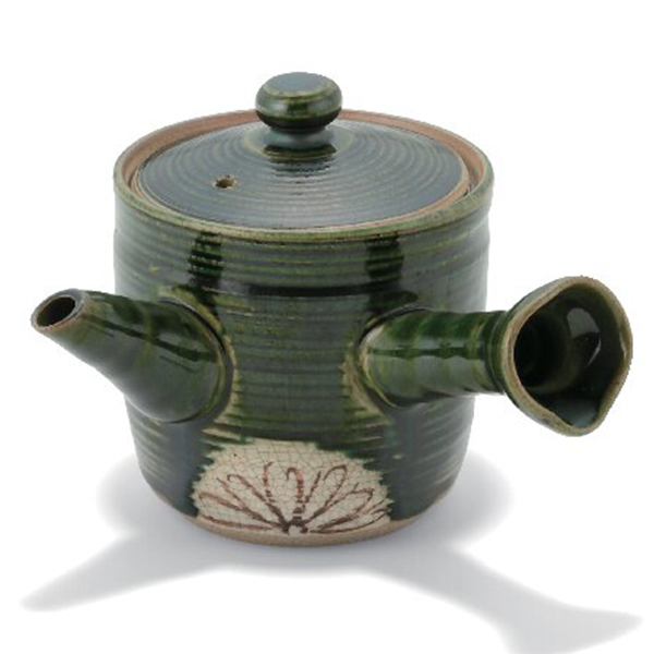 瀬戸焼　織部土瓶　30cm　明治〜昭和初期 瀬戸焼 織部菊抜 急須 | SITE_TITLE_NAME